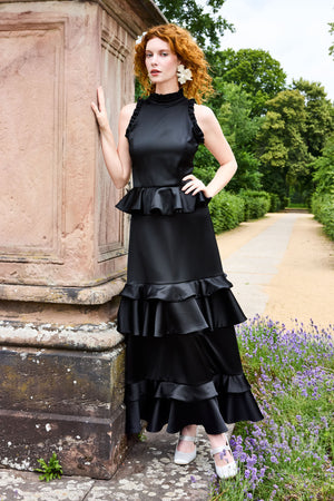 Maxikleid - Volants - Schwarz