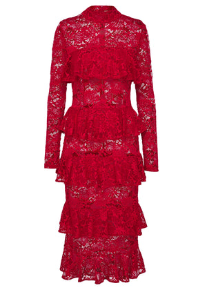 Midikleid - Spitze - Rot