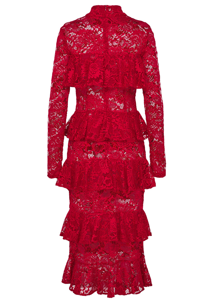 Midikleid - Spitze - Rot