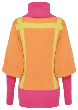 Rollkragenpullover - Kaschmir - Pink/Orange/Gelb