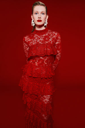 Midikleid - Spitze - Rot