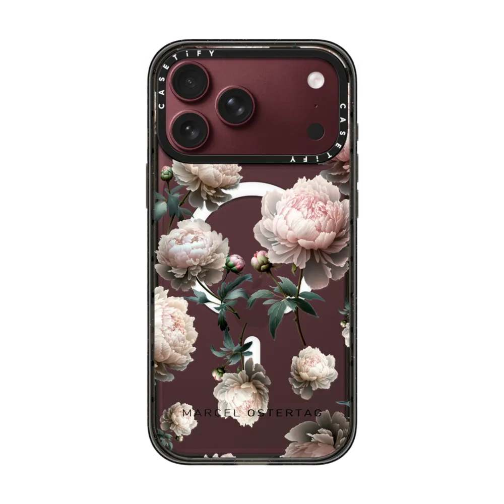 Marcel Ostertag x CASETiFY iPhone-Hülle in Burgunder mit hellem Pfingstrosen-Print