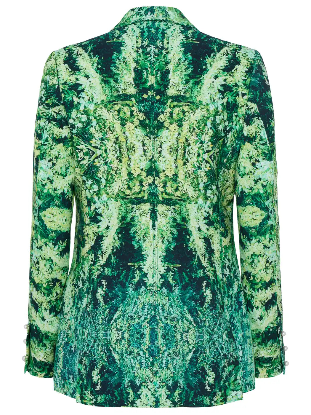 Marcel Ostertag Damen-Blazer mit Blätter-Print in Grün, Rückansicht.