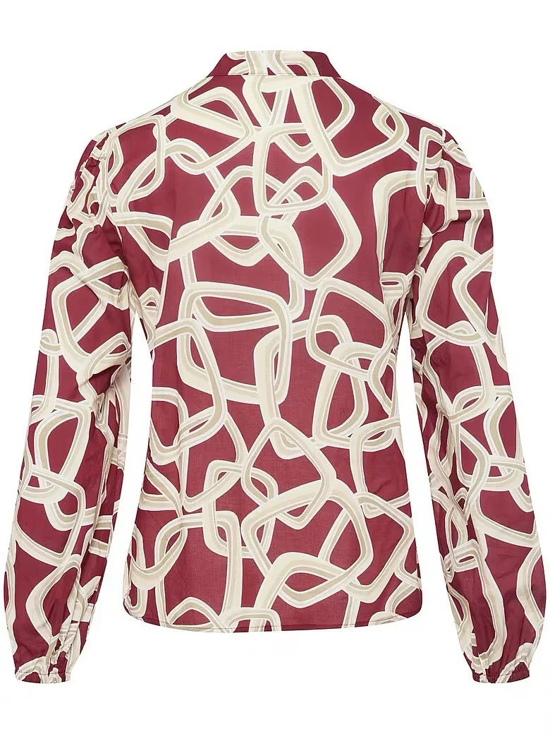 Marcel Ostertag Damen-Bluse mit abstrakten Print in Bordeaux und Weiss, Rückansicht.