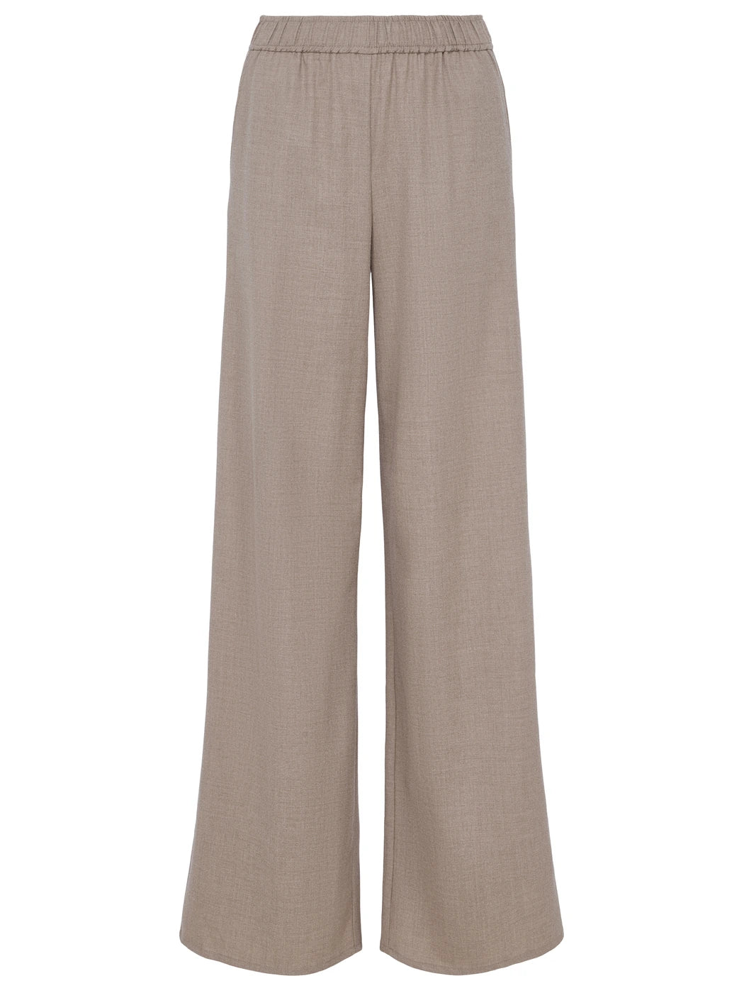 Marcel Ostertag Damen-Hose aus Kaschmir in Taupe mit geradem Bein und elastischem Bund, Vorderansicht.