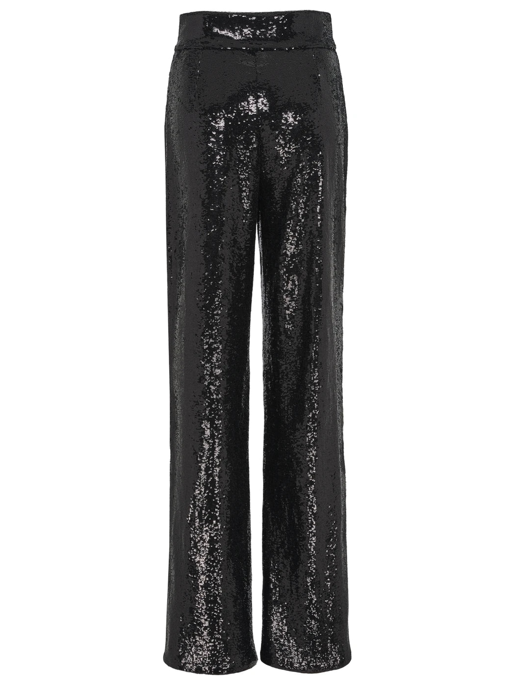 Marcel Ostertag Damen-Hose mit Pailletten in Schwarz, hoher Bund und gerades Bein, Rückansicht.