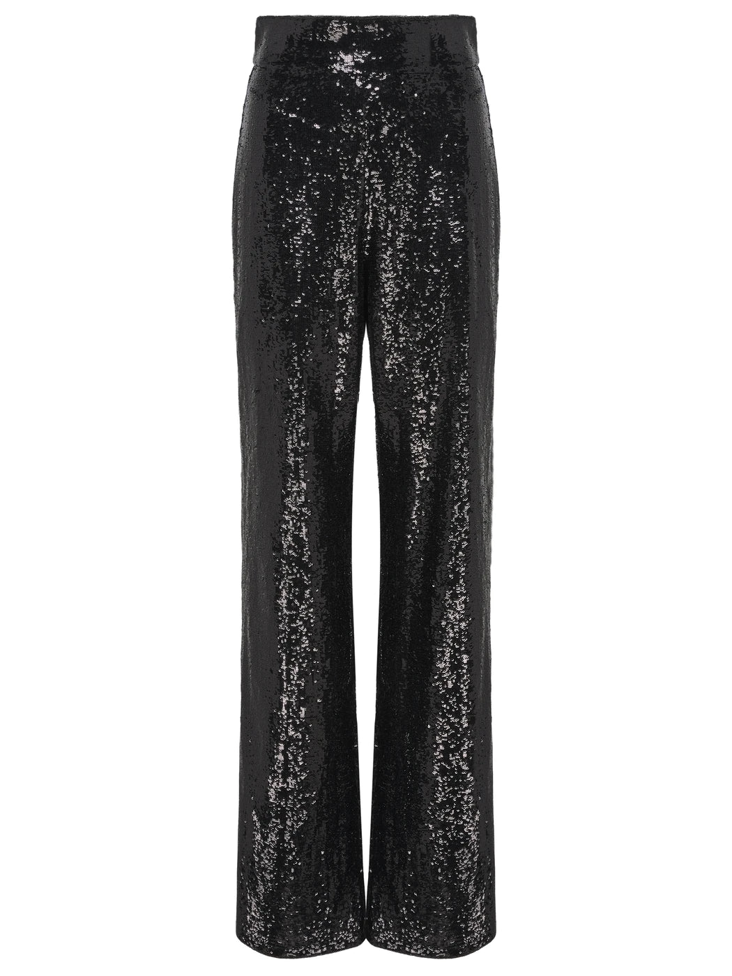 Marcel Ostertag Damen-Hose mit Pailletten in Schwarz, hoher Bund und gerades Bein, Vorderansicht.