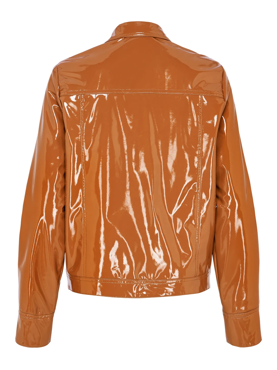 Marcel Ostertag Damen-Jacke aus Lack in Cognac, Rückansicht.