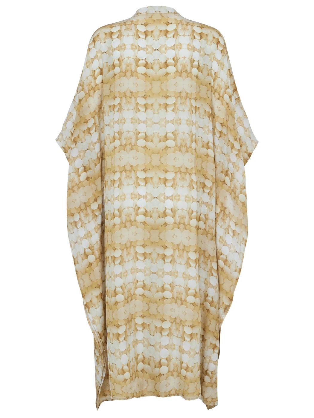 Marcel Ostertag Damen-Kaftan in Creme-Beige mit Perlmutt-Print, Rückansicht.
