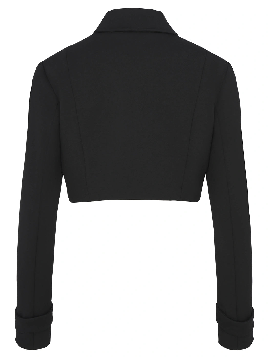 Marcel Ostertag Damen-Kurzjacke in Schwarz, Applikationen an Ärmel, Rückansicht.