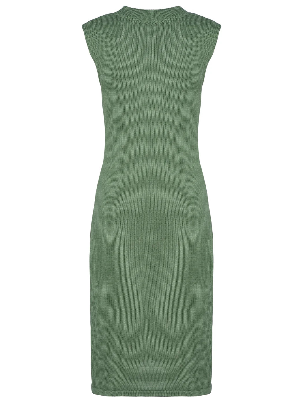 Marcel Ostertag Damen-Midikleid aus Strick in Grün, Rundhals und enge Passform, Rückansicht.