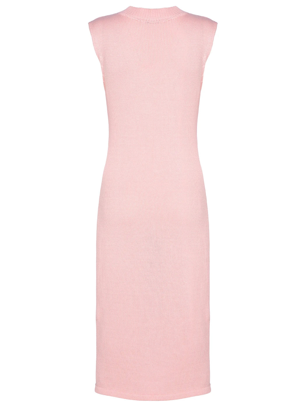 Marcel Ostertag Damen-Midikleid aus Strick in Rosa, Rundhals und enge Passform, Rückansicht.