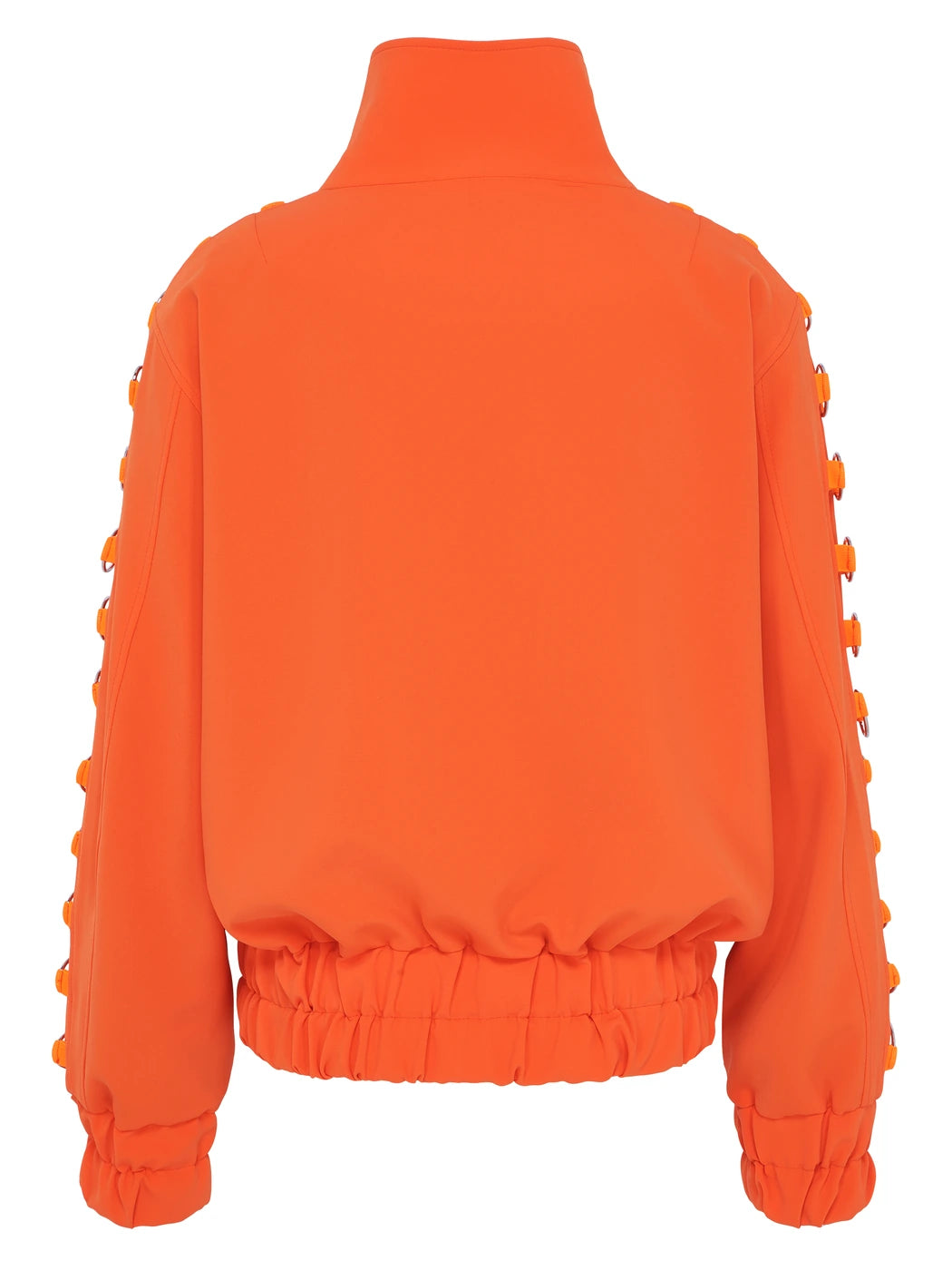 Marcel Ostertag Herren-Bomberjacke in Orange mit elastischem Saum, Rückansicht.