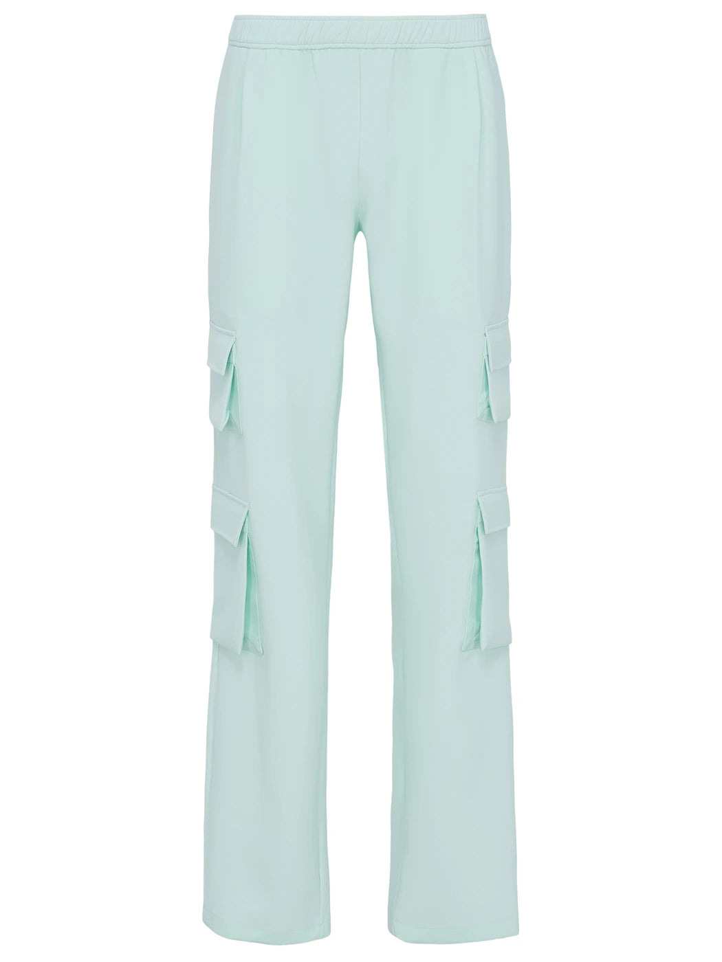 Marcel Ostertag Herren-Cargohose in Mint mit elastischem Bund und aufgesetzten Cargotaschen, Vorderansicht.