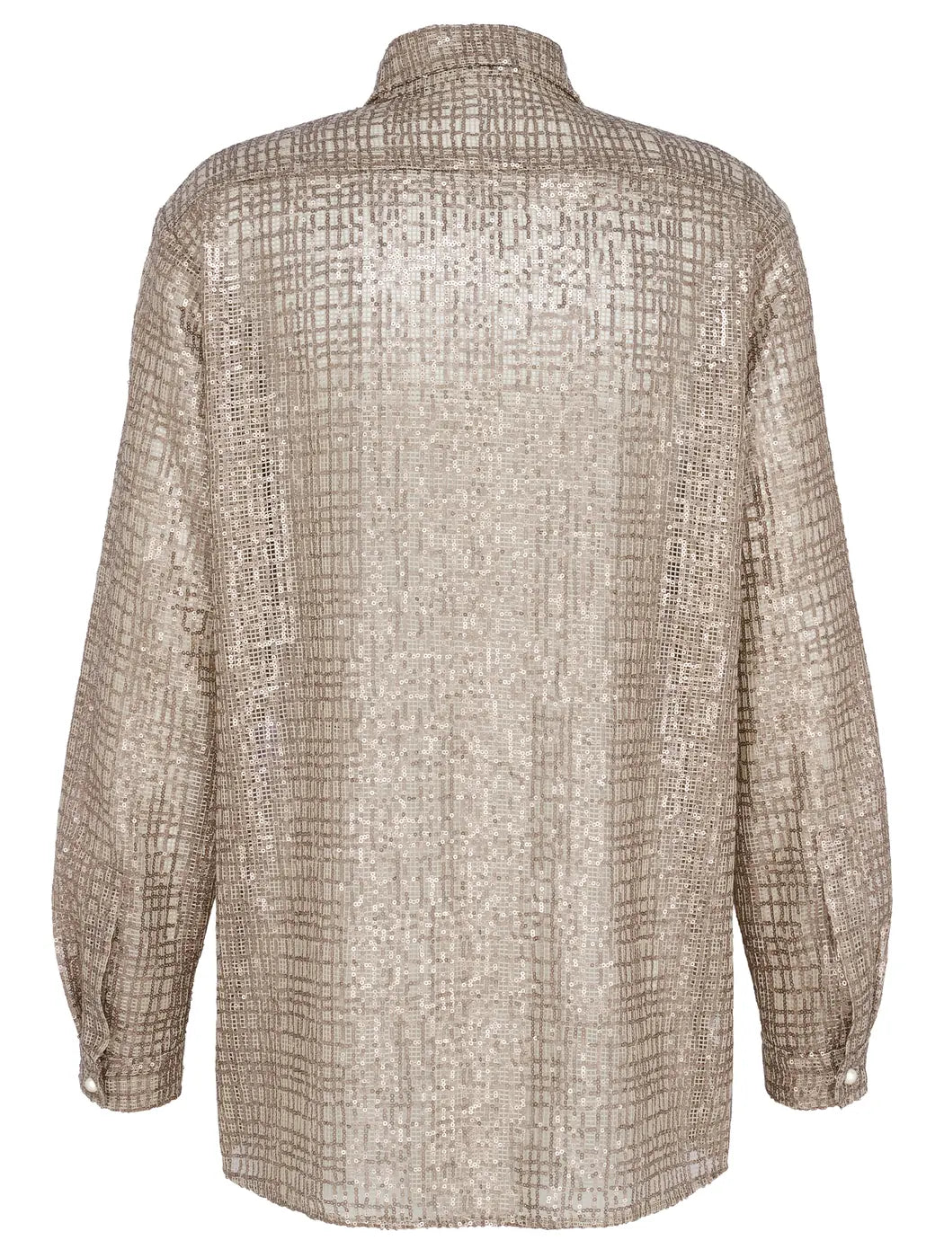 Marcel Ostertag Herren-Hemd aus Paillettenstoff in Gold-Metallic mit langen Ärmeln, Rückansicht.