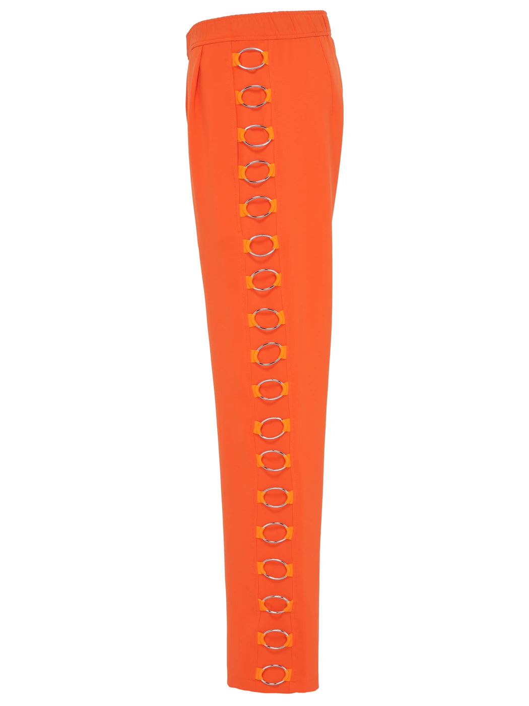 Marcel Ostertag Herren-Hose in Orange mit Metallringen in Silber, Seitenansicht.