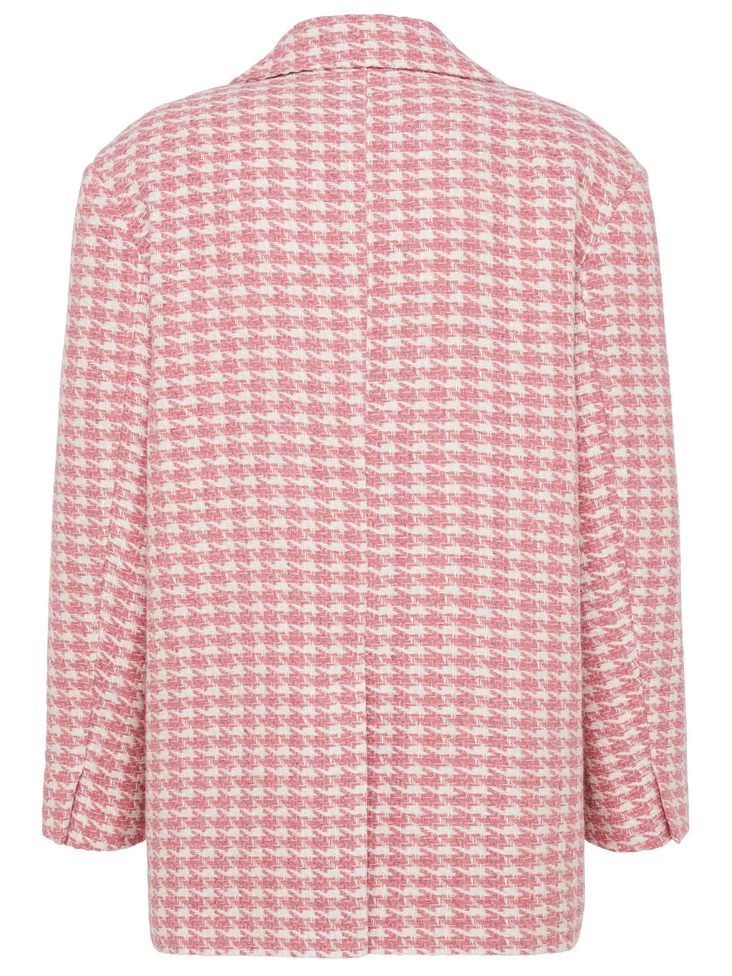 Marcel Ostertag Unisex-Tweedjacke mit Hahnentritt-Muster in Rosa und Weiss, Rückansicht.
