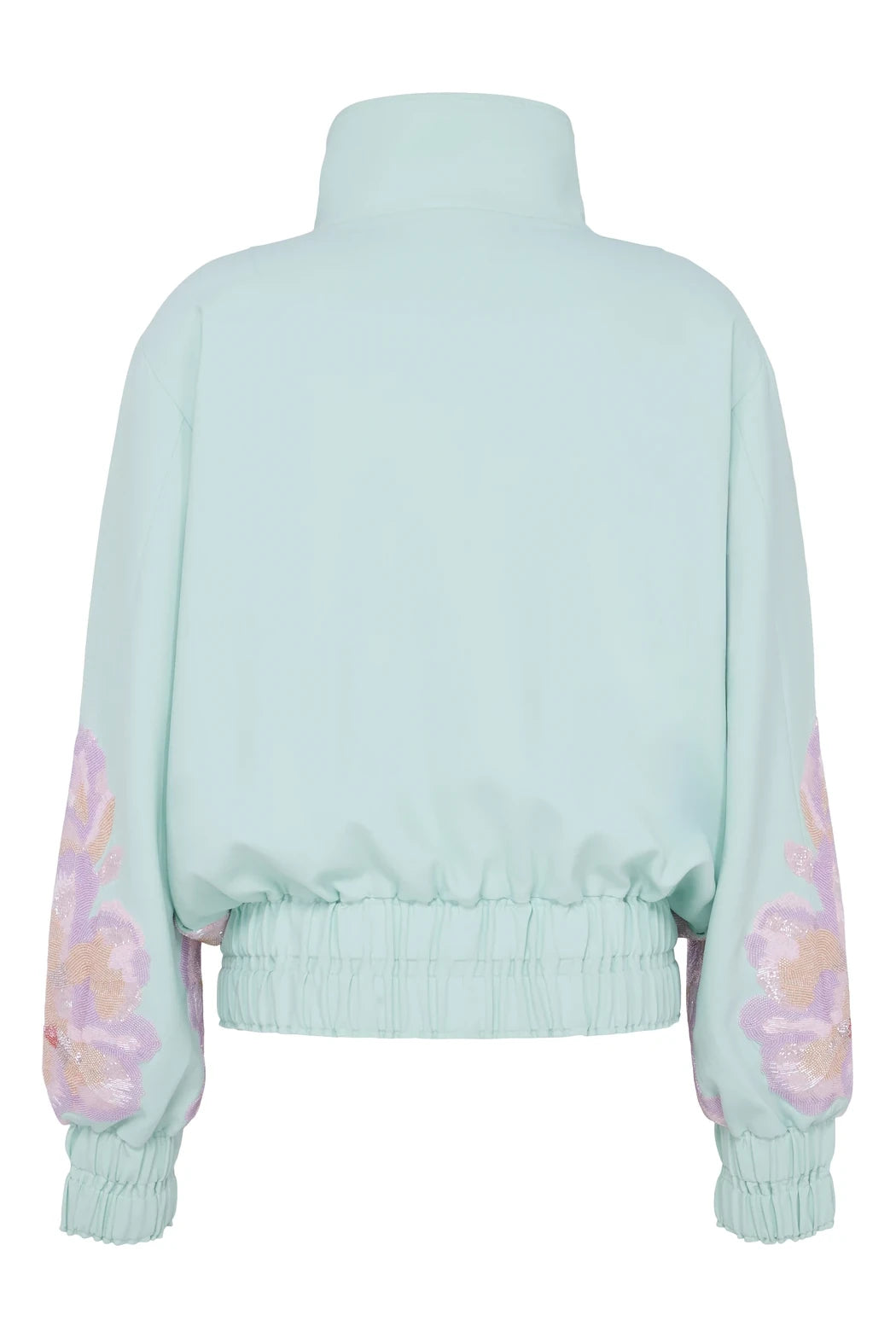 Marcel Ostertag Unisex-Bomberjacke Embroidery Mint, von Hand bestickt mit floralem Perlenmotiv, Rückansicht