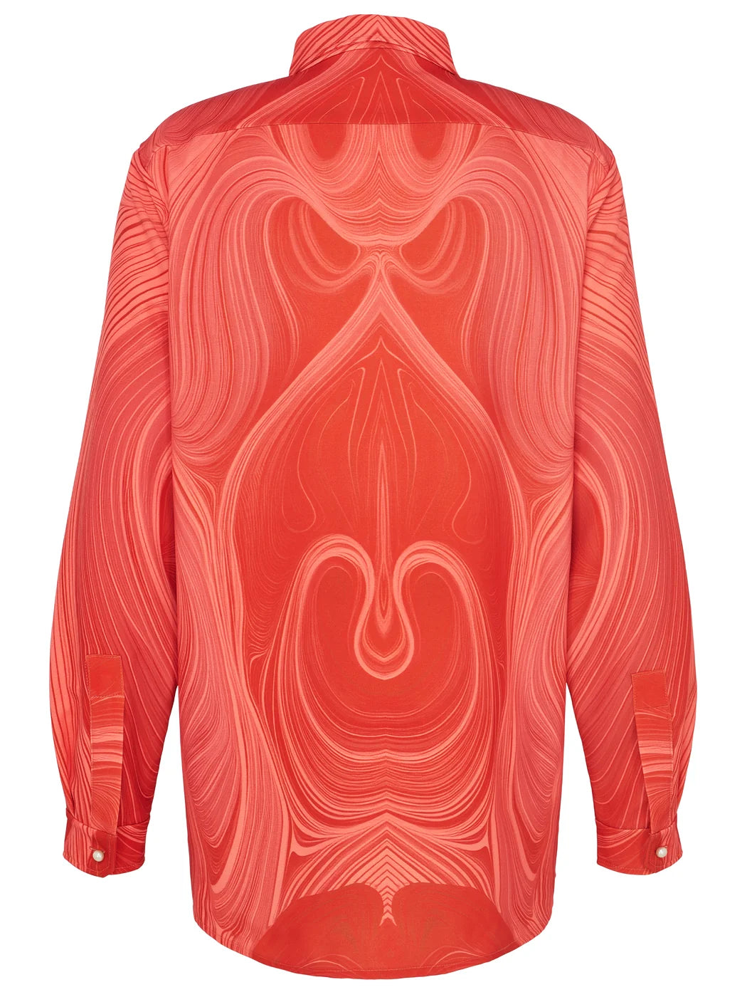 Marcel Ostertag Unisex Hemdkleid und Hemd, kann als beides getragen werden, mit abstraktem Marmor-Print in Rot und, Rückansicht.