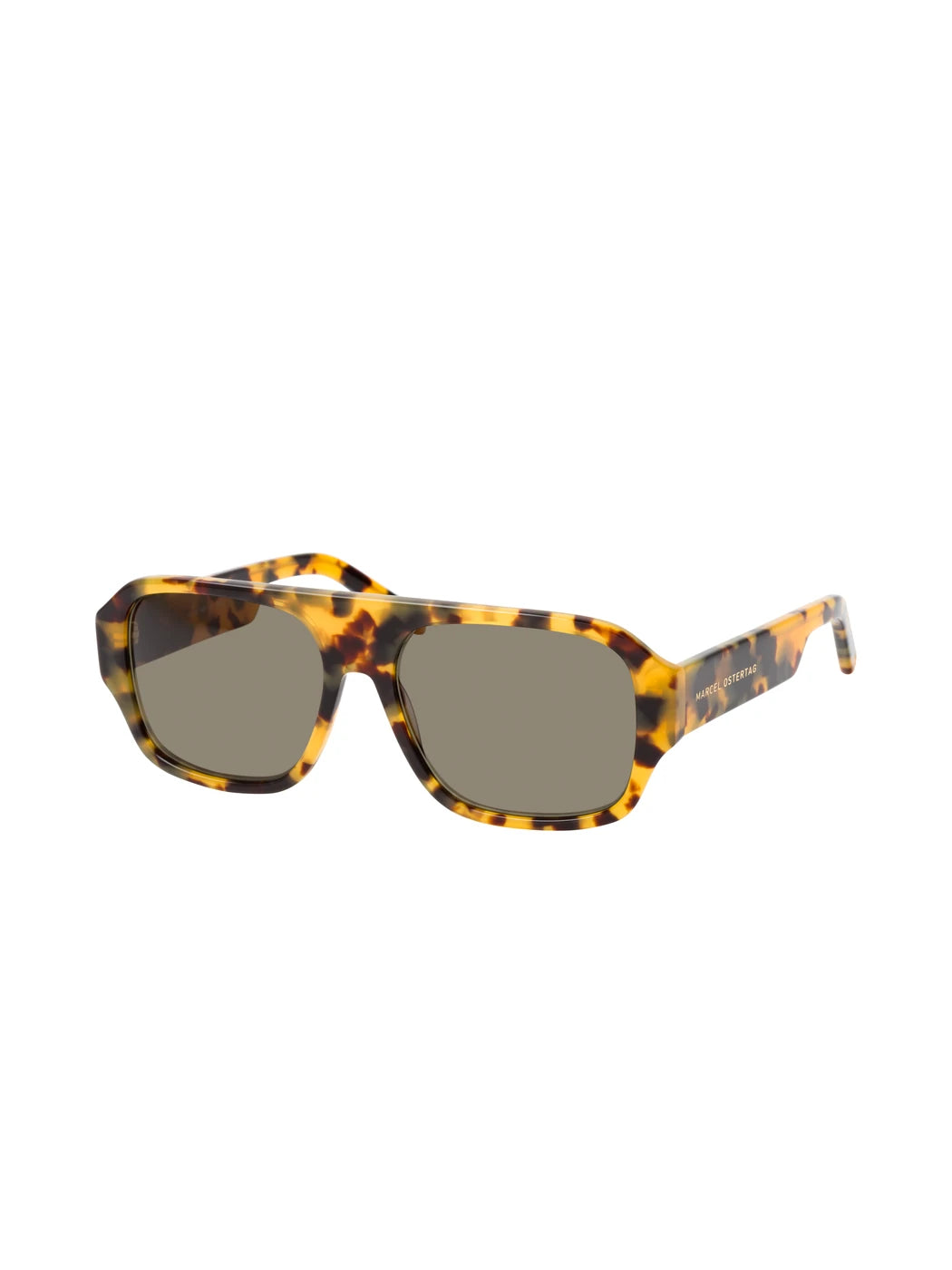 Marcel Ostertag Unisex-Sonnenbrille Ghaala in Dark Havana, quadratische Acetat-Vollrandfassung mit grünen Gläsern, Dreiviertelansicht