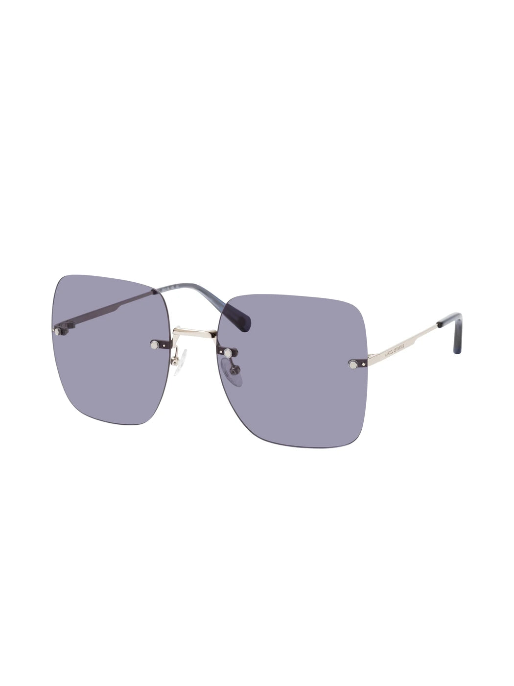 Marcel Ostertag Unisex-Sonnenbrille Paradis in Silber-Grau, randlose eckige Gläser mit silbernen Metallbügeln, Dreiviertelansicht