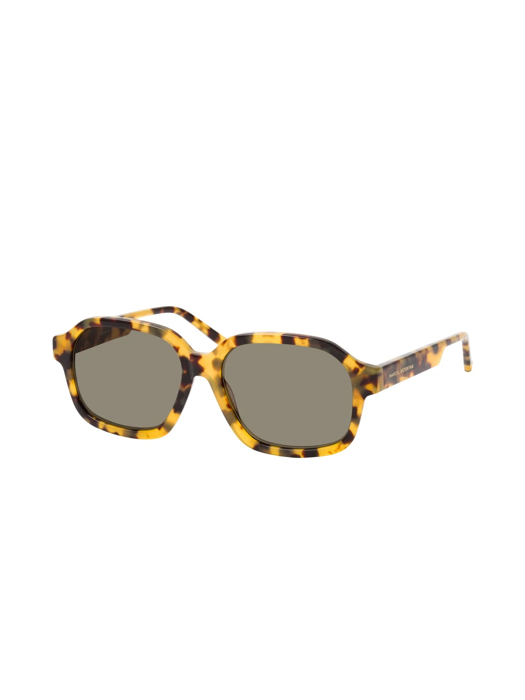 Marcel Ostertag Unisex-Sonnenbrille Paratiisi in Dark Havanna, eckige Acetatfassung mit grauen Gläsern, Dreiviertelansicht