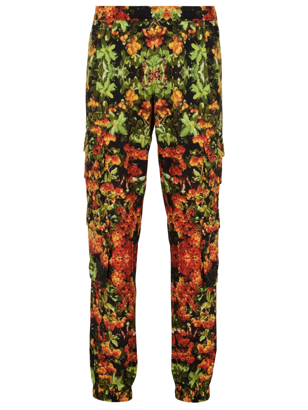 Marcel Ostertag Unisex-Cargohose mit Beeren-Print in Multicolor mit Orange, Grün und Schwarz, Vorderansicht
