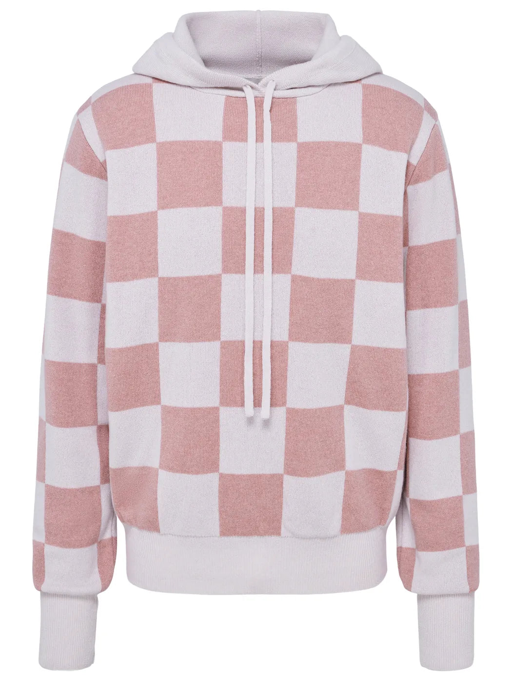 Marcel Ostertag Unisex Hoodie mit Schachbrettmuster in Altrosa und Nude, Vorderansicht.